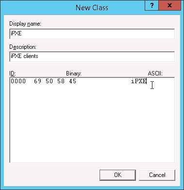 Defining the iPXE DHCP User Class