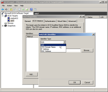 Adding a new initiator in Microsoft iSCSI Software Target